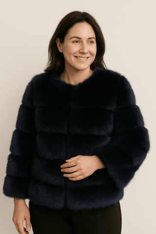 Kirsten Kunstfelljacke Flauschig Kurz - Jacken - Marineblau - Müller Mode