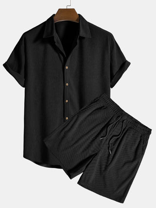 Klaus Texturiertes Kurzarmhemd und Shorts Set - Sets - Schwarz - Müller Mode