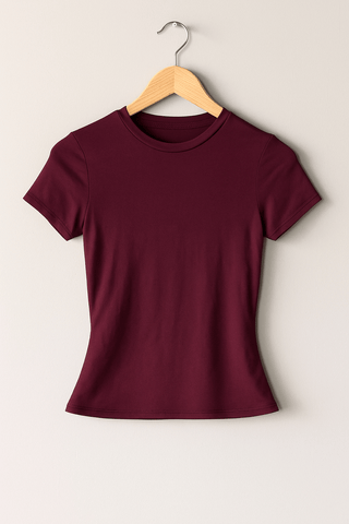 Laila Crop Top mit Rundhals Kurzarm - Tops - Burgund - Müller Mode