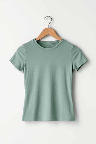 Laila Crop Top mit Rundhals Kurzarm - Tops - Grün - Müller Mode