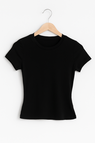 Laila Crop Top mit Rundhals Kurzarm - Tops - Schwarz - Müller Mode