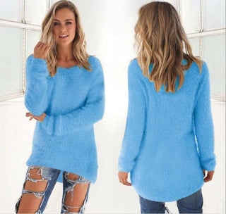 Laila - Flauschiger Strickpulli - Fuzzy - Pullover - Sweatshirts & Hoodies - Blau - Müller Mode