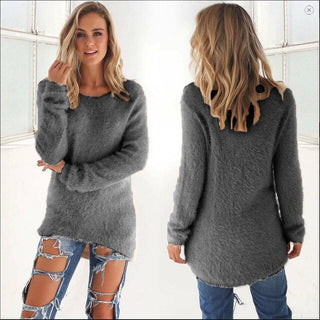 Laila - Flauschiger Strickpulli - Fuzzy - Pullover - Sweatshirts & Hoodies - Grau - Müller Mode