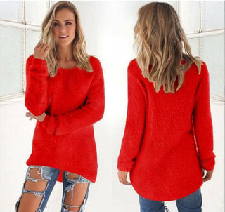 Laila - Flauschiger Strickpulli - Fuzzy - Pullover - Sweatshirts & Hoodies - Rot - Müller Mode