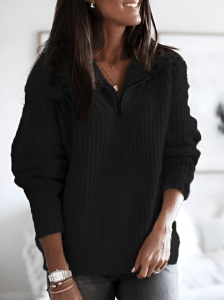 Laura - Trendiger Pullover mit Reißverschluss - Strickwaren - Schwarz - Müller Mode