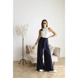 Leanna Schürze Krawatte Weite Hosen - Stoffhosen - Marineblau - Müller Mode