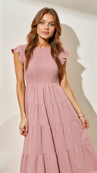 Leni – Smocked - Summer - Midi - Kleid – Plissee - Kleider - Rosa - Müller Mode