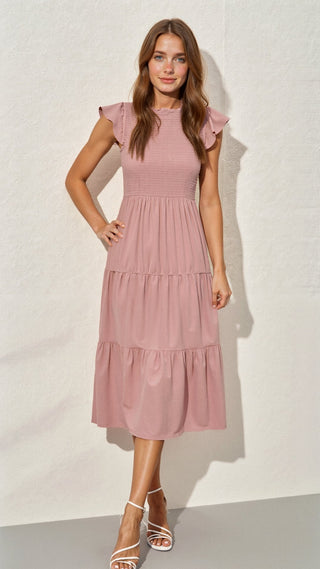 Leni – Smocked - Summer - Midi - Kleid – Plissee - Kleider - Rosa - Müller Mode