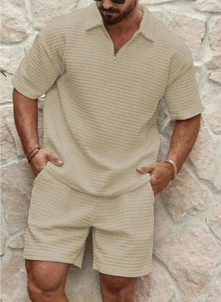 Leopold Kurzarm - Polo mit Shorts Set - Sets - Beige - Müller Mode
