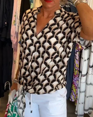 Lilith - Lässiges Top mit Druck und V - Ausschnitt - Bluse - Schwarz - Müller Mode