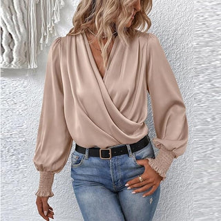 Lilou - Bluse - Plissee - Puffärmel - Bluse - Beige - Müller Mode