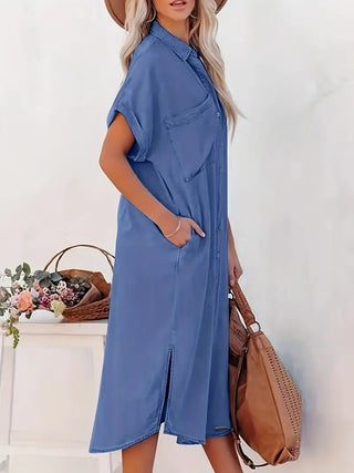 Lina - Denim Kleid - Fledermausärmel - Kleider - Blau - Müller Mode