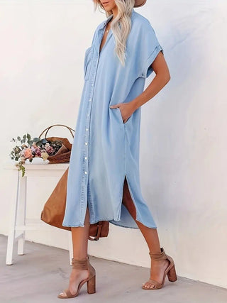 Lina - Denim Kleid - Fledermausärmel - Kleider - Hellblau - Müller Mode