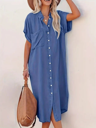 Lina - Denim Kleid - Fledermausärmel - Kleider - Blau - Müller Mode