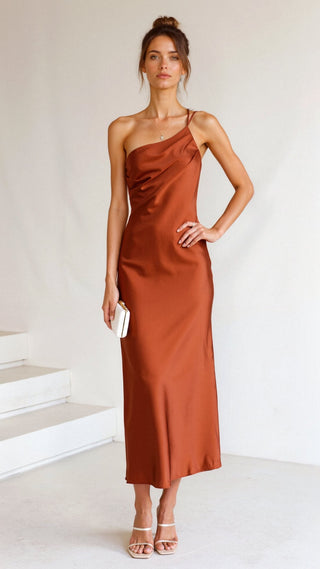 Louise - Verführerisch - One Shoulder Midi - Kleid - Kleider - Orange - Müller Mode