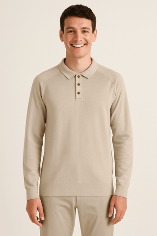 Luke Strick Poloshirt Langarm - Polos - Beige - Müller Mode