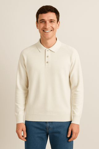 Luke Strick Poloshirt Langarm - Polos - Weiß - Müller Mode