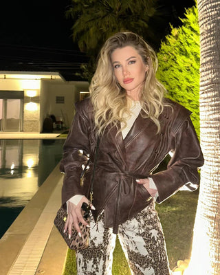 Madonna - Lederjacke mit Gürtel - Crop - Stil - Lederjacken - Braun - Müller Mode