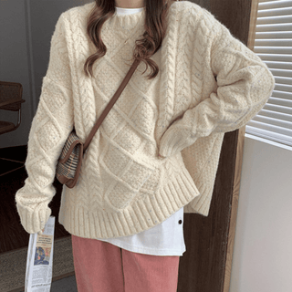 Magnolia - Grobstrickpullover - Zopfmuster - Strickwaren - Beige - Müller Mode