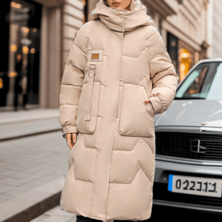Majken - Lange Pufferjacke - Winterparka - Pufferjacken - Khaki - Müller Mode