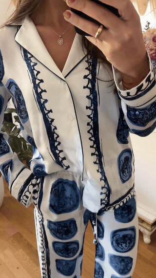 Mariah - Hosenset - Lebendiger abstrakter Druck - Sets - Blau - Müller Mode