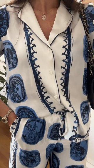 Mariah - Hosenset - Lebendiger abstrakter Druck - Sets - Blau - Müller Mode