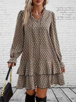 Marita - Kleid - Bedruckt Dreiviertelärmel - Kleider - Beige - Müller Mode