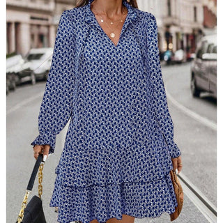 Marita - Kleid - Bedruckt Dreiviertelärmel - Kleider - Blau - Müller Mode