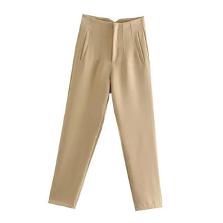 Maryanne - Formelle Cropped - Hose - Hochtaillierter Stil - Stoffhosen - Khaki - Müller Mode