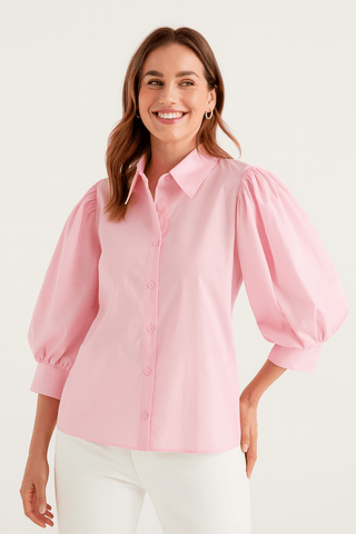 Maureen Bluse mit Puffärmeln und Knöpfen - Bluse - Rosa - Müller Mode