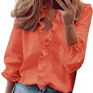 Mayla - Top - Laternenärmel Rüschen - Tops - Orange - Müller Mode