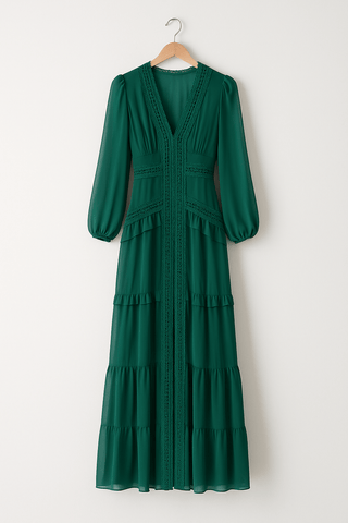 Merel Maxikleid mit Rüschen und V - Ausschnitt - Kleider - Grün - Müller Mode