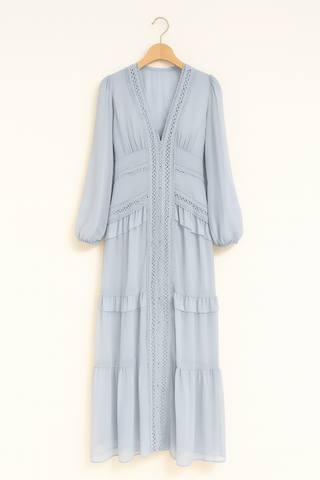 Merel Maxikleid mit Rüschen und V - Ausschnitt - Kleider - Hellblau - Müller Mode