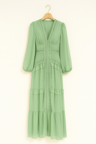 Merel Maxikleid mit Rüschen und V - Ausschnitt - Kleider - Hellgrün - Müller Mode