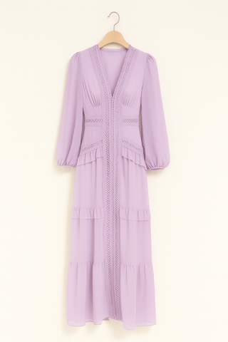 Merel Maxikleid mit Rüschen und V - Ausschnitt - Kleider - Lila - Müller Mode