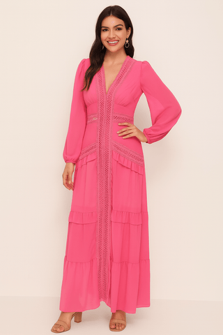 Merel Maxikleid mit Rüschen und V - Ausschnitt - Kleider - Rot - Müller Mode