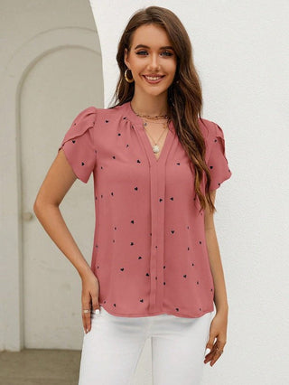 Mieke - Top - Herzprint V - Ausschnitt - Tops - Rot - Müller Mode