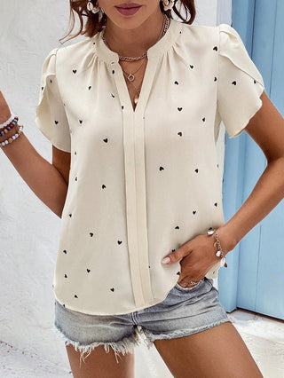 Mieke - Top - Herzprint V - Ausschnitt - Tops - Weiß - Müller Mode