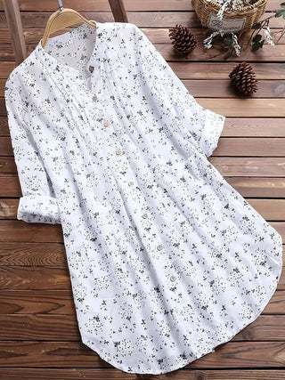 Mila - Klassisches Sommerhemd - Blumenmuster - Kleider - Weiß - Müller Mode