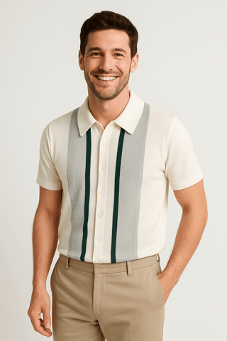 Miles Strickhemd Kurzarm mit Streifen - Polos - Weiß - Müller Mode