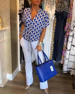 Miley - Oberteile - Bedruckte Freizeitbluse - Bluse - Blau - Müller Mode