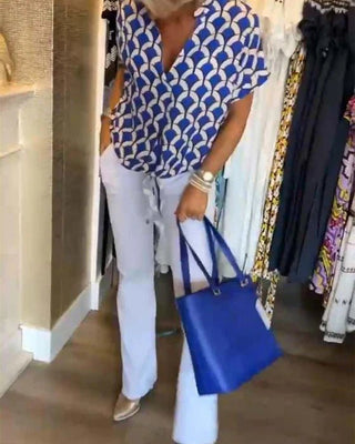 Miley - Oberteile - Bedruckte Freizeitbluse - Bluse - Blau - Müller Mode