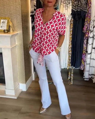 Miley - Oberteile - Bedruckte Freizeitbluse - Bluse - Rot - Müller Mode