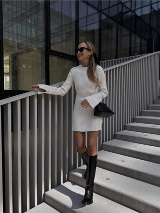 Nicole - Minikleid - Gerippt Hochkragen - Kleider - Weiß - Müller Mode