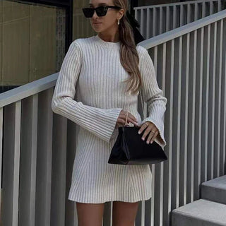 Nicole - Minikleid - Gerippt Hochkragen - Kleider - Weiß - Müller Mode