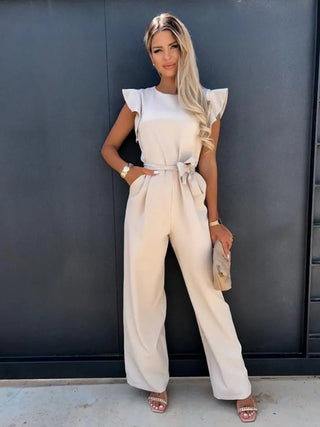 Nina - Eleganter Jumpsuit mit Rüschenärmeln - Sets - Aprikose - Müller Mode