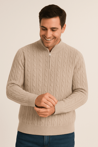 Noah Zopfstrickpullover mit Reißverschluss - Strickwaren - Beige - Müller Mode