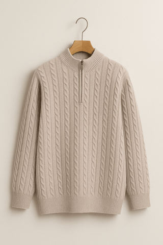 Noah Zopfstrickpullover mit Reißverschluss - Strickwaren - Beige - Müller Mode