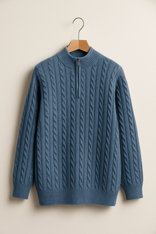 Noah Zopfstrickpullover mit Reißverschluss - Strickwaren - Blau - Müller Mode