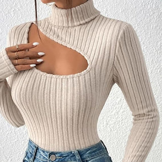 Ofelia - Gerippter Rollkragenpullover - Hohler Brustkorb Stil - Sweatshirts & Hoodies - Beige - Müller Mode